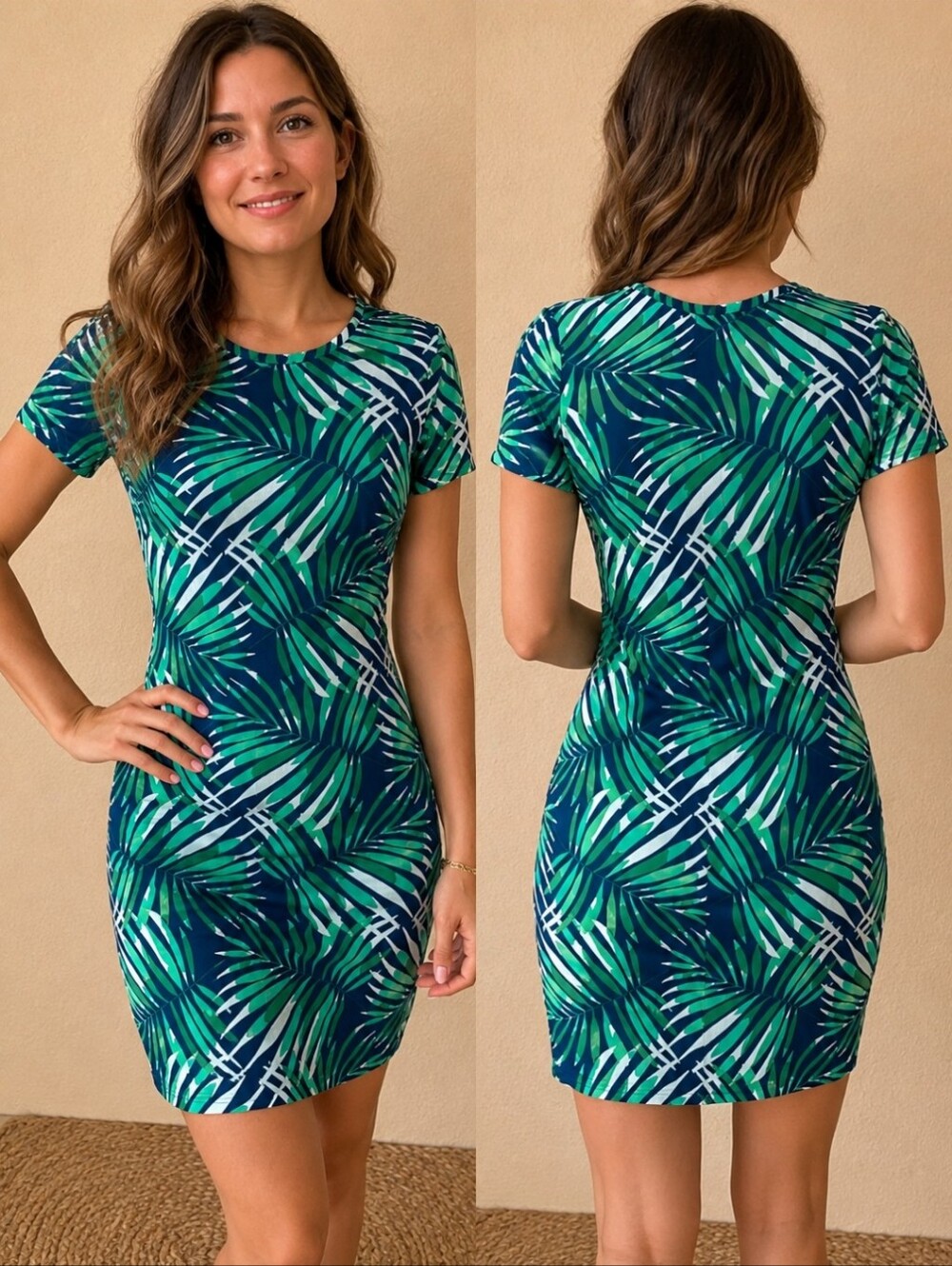 Old Navy Green Palm Leaf Tropical Bodycon Mini Dress – Size M